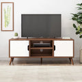 Mobile TV Mid-Century bianco e noce per televisori da 40", 3 cassetti