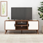 Mobile TV Mid-Century bianco e noce per televisori da 40", 3 cassetti