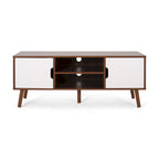 Mobile TV Mid-Century bianco e noce per televisori da 40", 3 cassetti