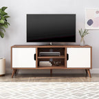 Mobile TV Mid-Century bianco e noce per televisori da 40", 3 cassetti