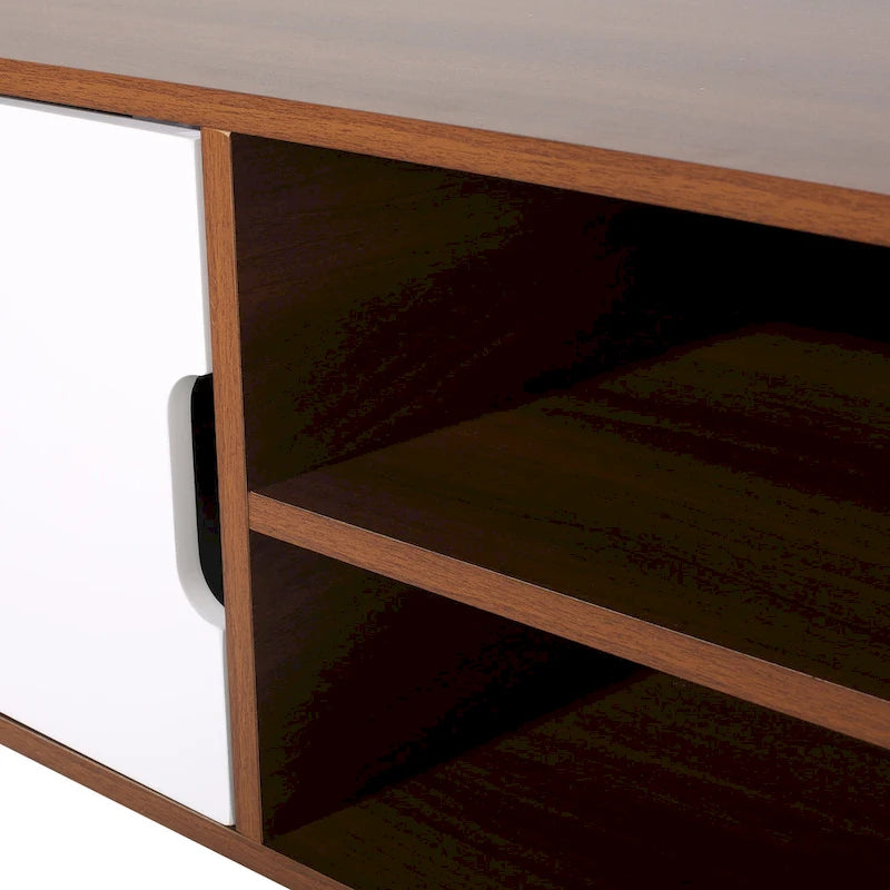 Mobile TV Mid-Century bianco e noce per televisori da 40", 3 cassetti