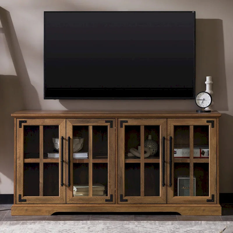Mobile TV in rovere con ante in vetro, per TV fino a 65"