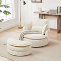 Poltrona girevole a barilotto beige con pouf contenitore, 1 posto