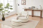 Beige 52 Upholstered Swivel Barrel Chair with Moon Storage Ottoman and Pillows