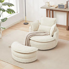 Poltrona girevole a barilotto beige con pouf contenitore, 1 posto