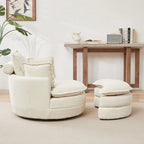 Poltrona girevole a barilotto beige con pouf contenitore, 1 posto