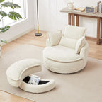 Poltrona girevole a barilotto beige con pouf contenitore, 1 posto