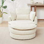 Poltrona girevole a barilotto beige con pouf contenitore, 1 posto