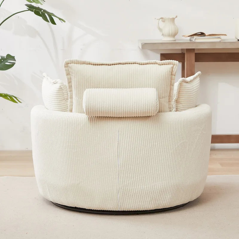 Poltrona girevole a barilotto beige con pouf contenitore, 1 posto