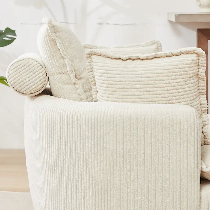 Poltrona girevole a barilotto beige con pouf contenitore, 1 posto