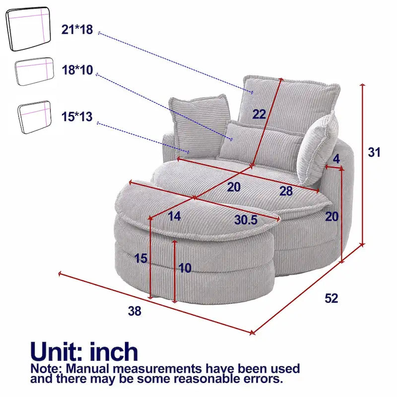 Poltrona girevole a barilotto beige con pouf contenitore, 1 posto