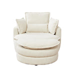 Poltrona girevole a barilotto beige con pouf contenitore, 1 posto