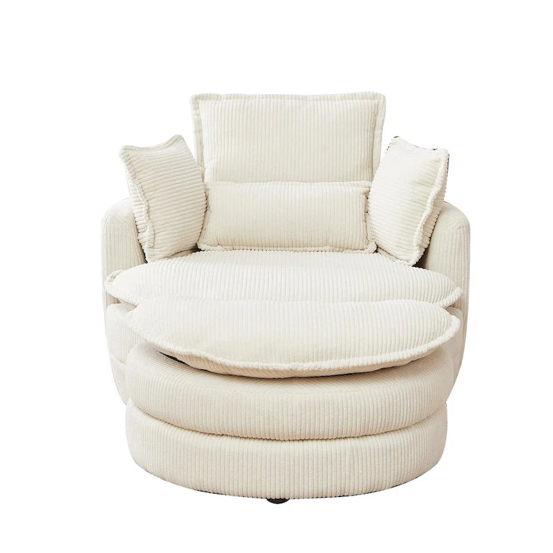 Poltrona girevole a barilotto beige con pouf contenitore, 1 posto
