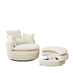 Poltrona girevole a barilotto beige con pouf contenitore, 1 posto