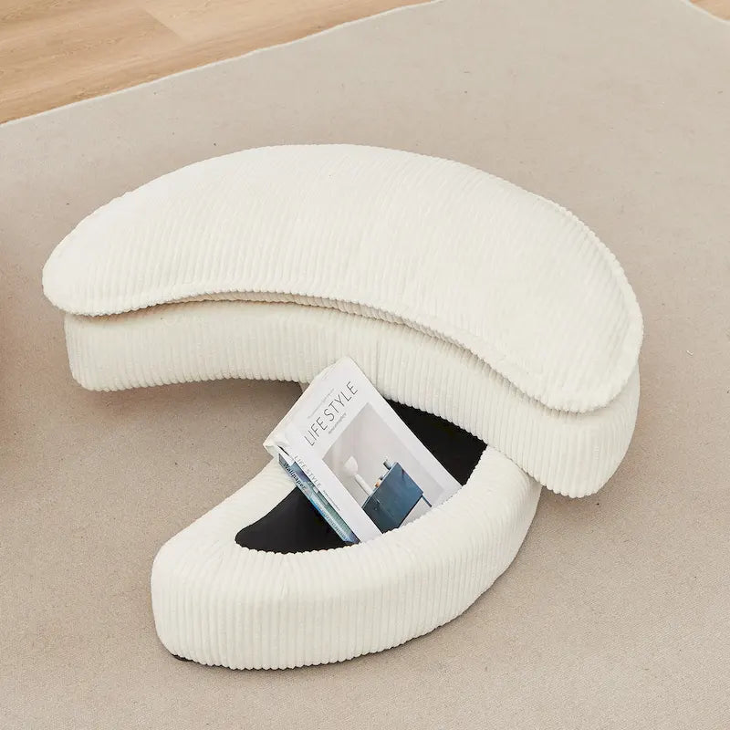 Poltrona girevole a barilotto beige con pouf contenitore, 1 posto