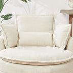 Poltrona girevole a barilotto beige con pouf contenitore, 1 posto