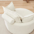 Poltrona girevole a barilotto beige con pouf contenitore, 1 posto