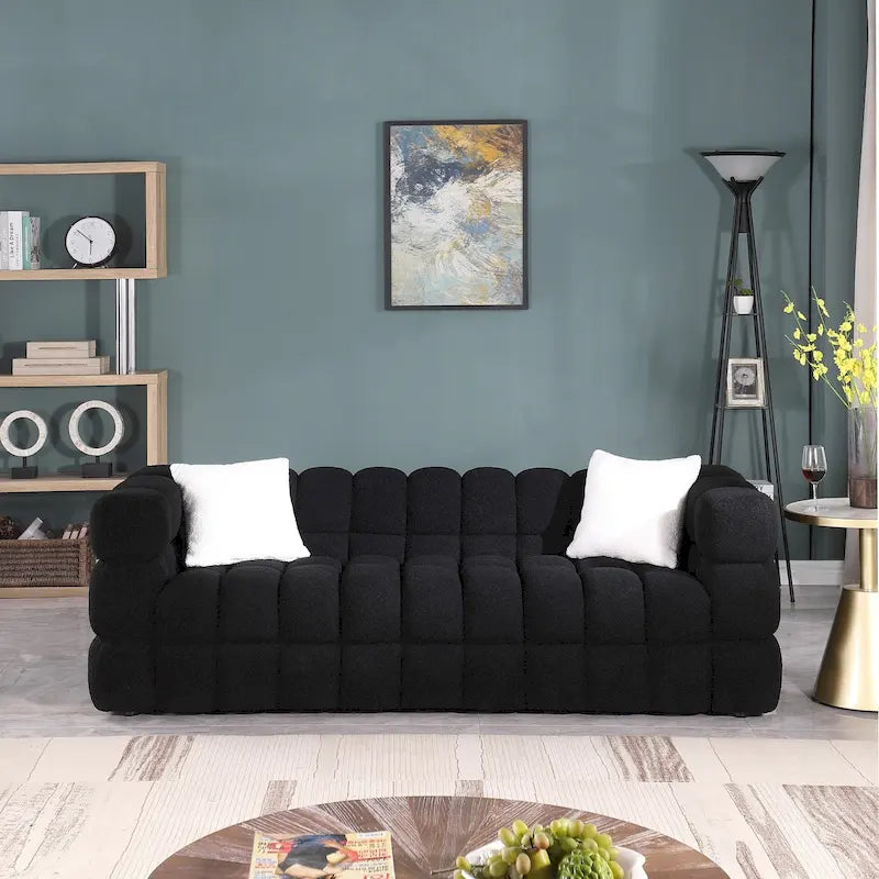 Divano a 3 posti con braccioli quadrati in bouclé nero / verde / bianco