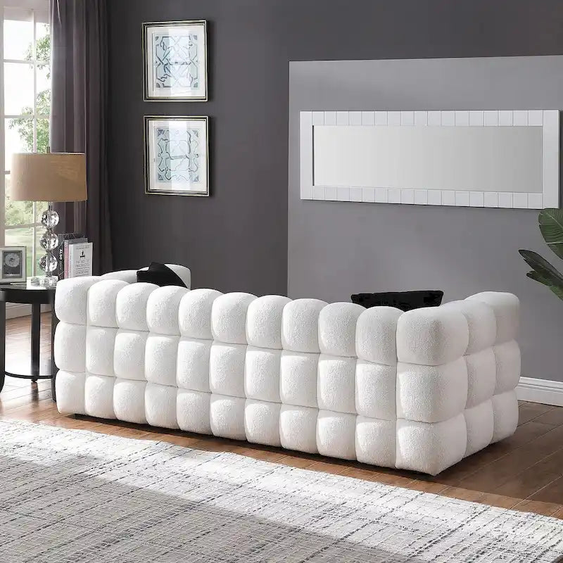 Divano a 3 posti con braccioli quadrati in bouclé nero / verde / bianco