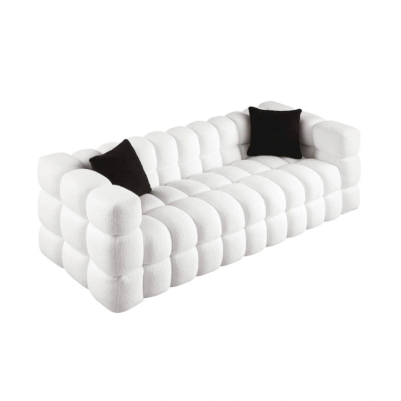 Divano a 3 posti con braccioli quadrati in bouclé nero / verde / bianco