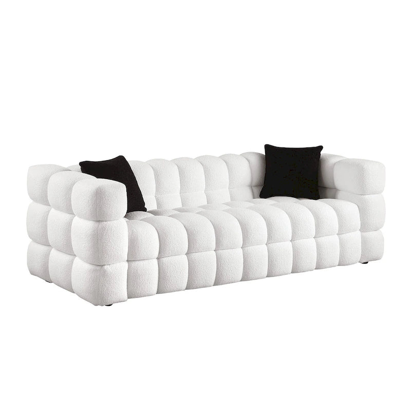 Divano a 3 posti con braccioli quadrati in bouclé nero / verde / bianco