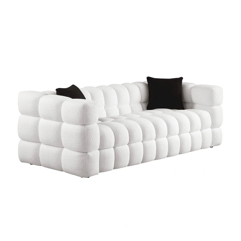 Divano a 3 posti con braccioli quadrati in bouclé nero / verde / bianco
