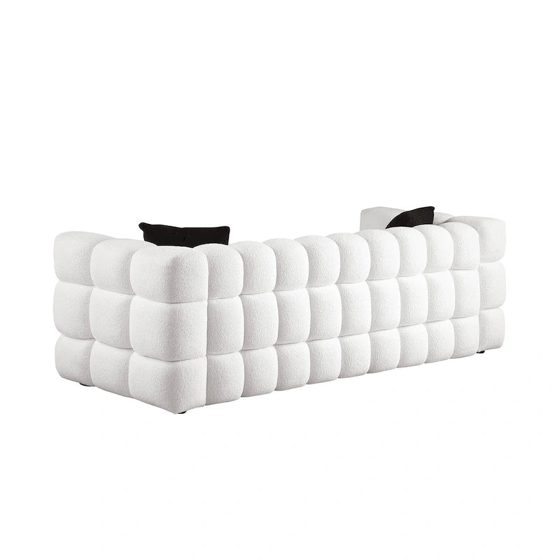 Divano a 3 posti con braccioli quadrati in bouclé nero / verde / bianco