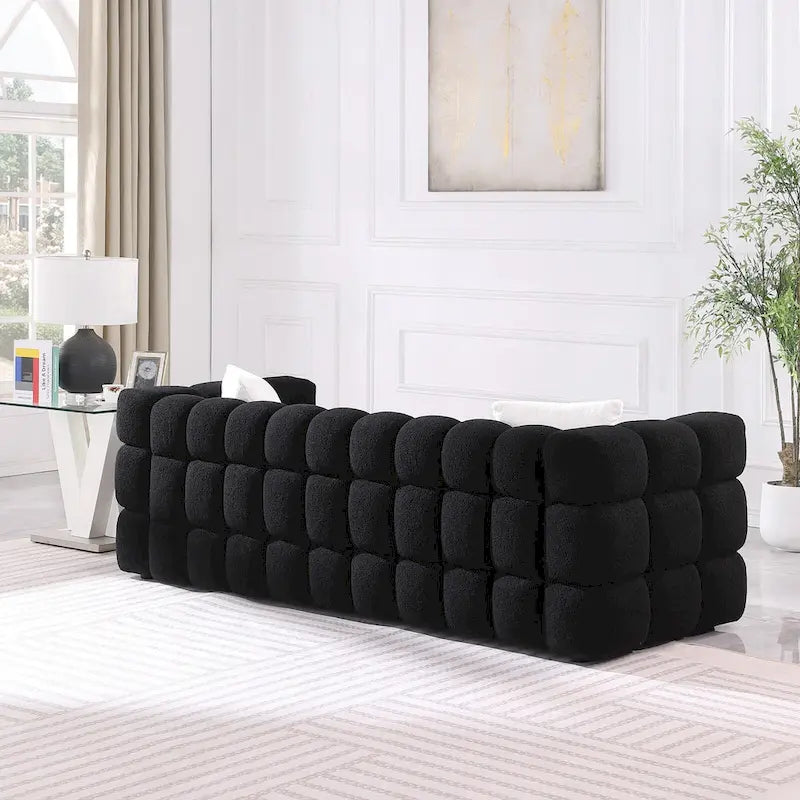 Divano a 3 posti con braccioli quadrati in bouclé nero / verde / bianco
