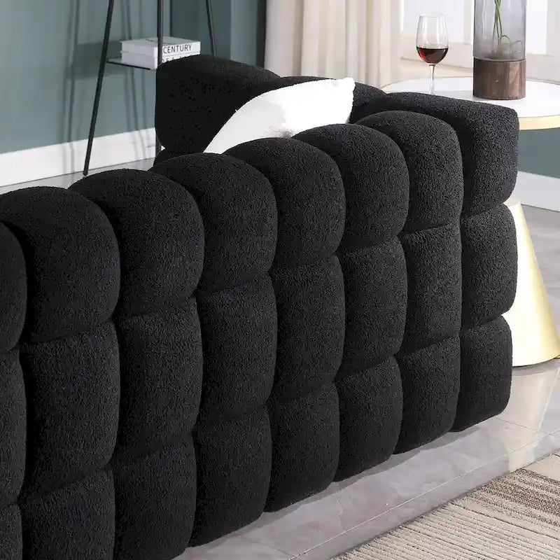 Divano a 3 posti con braccioli quadrati in bouclé nero / verde / bianco