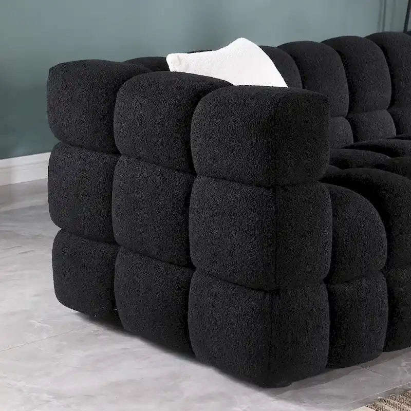 Divano a 3 posti con braccioli quadrati in bouclé nero / verde / bianco