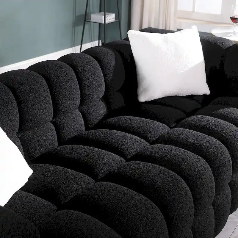 Divano a 3 posti con braccioli quadrati in bouclé nero / verde / bianco