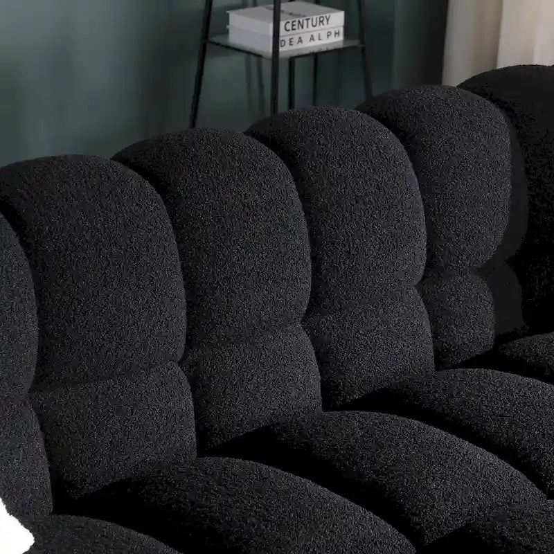 Divano a 3 posti con braccioli quadrati in bouclé nero / verde / bianco