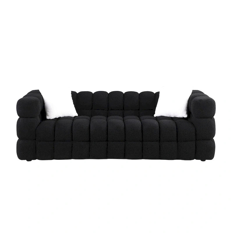 Divano a 3 posti con braccioli quadrati in bouclé nero / verde / bianco