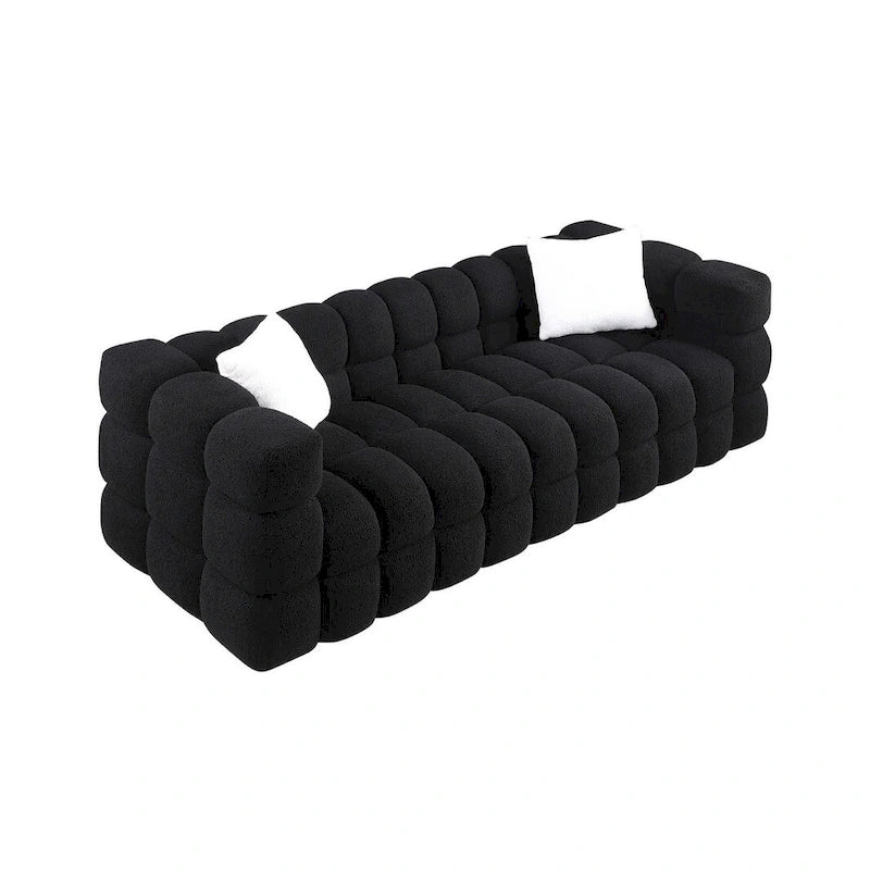 Divano a 3 posti con braccioli quadrati in bouclé nero / verde / bianco