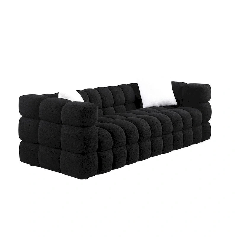 Divano a 3 posti con braccioli quadrati in bouclé nero / verde / bianco
