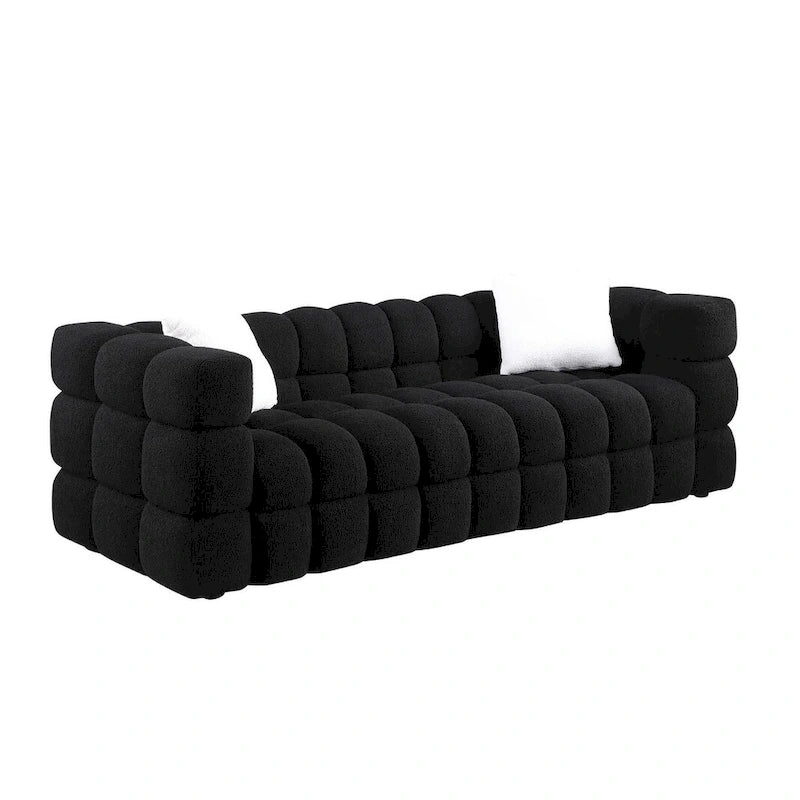 Divano a 3 posti con braccioli quadrati in bouclé nero / verde / bianco