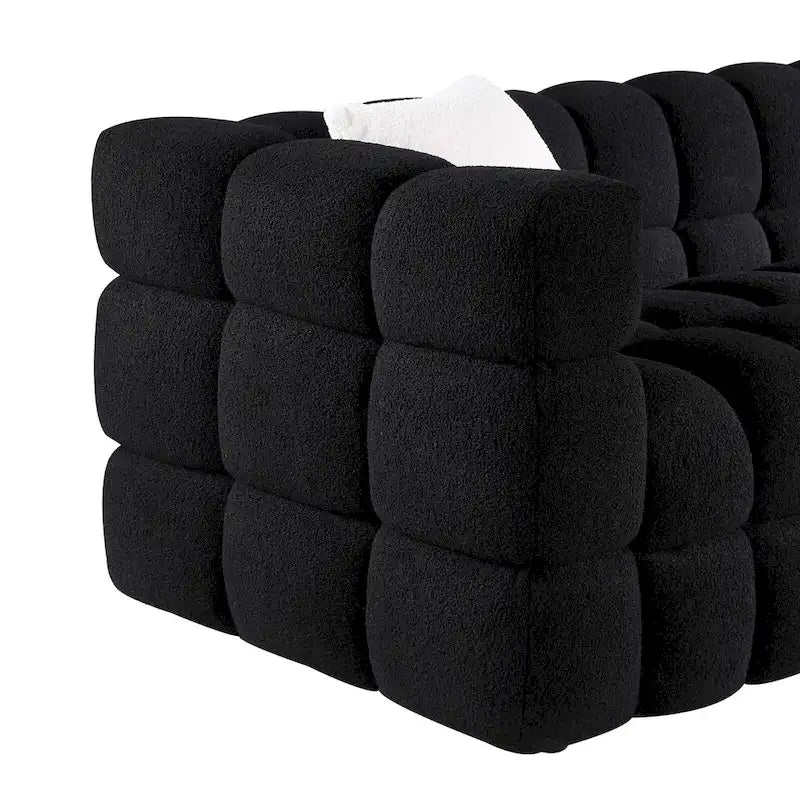 Divano a 3 posti con braccioli quadrati in bouclé nero / verde / bianco