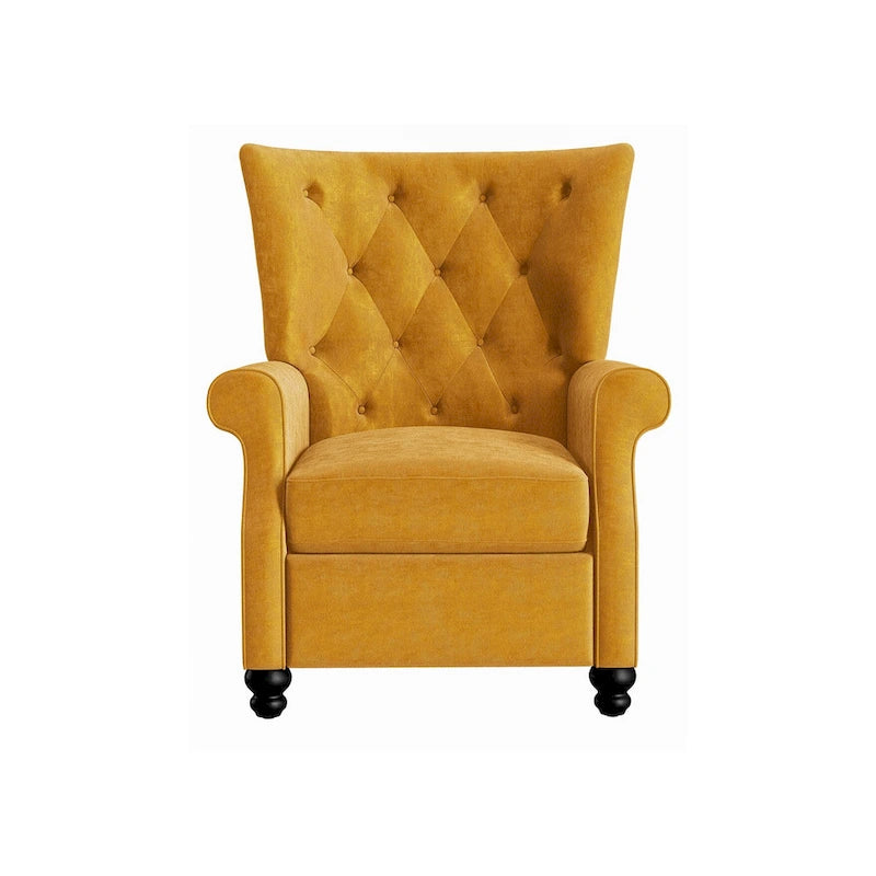 Poltrona reclinabile a spinta con schienale ad ali, color giallo senape, 1 posto