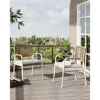 Sedie da pranzo per patio in vimini marrone/bianco con cuscini, set da 2