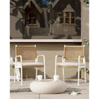 Sedie da pranzo per patio in vimini marrone/bianco con cuscini, set da 2