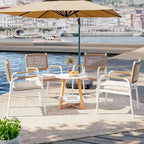 Sedie da pranzo per patio in vimini marrone/bianco con cuscini, set da 2