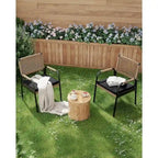 Sedie da pranzo per patio in vimini marrone/bianco con cuscini, set da 2