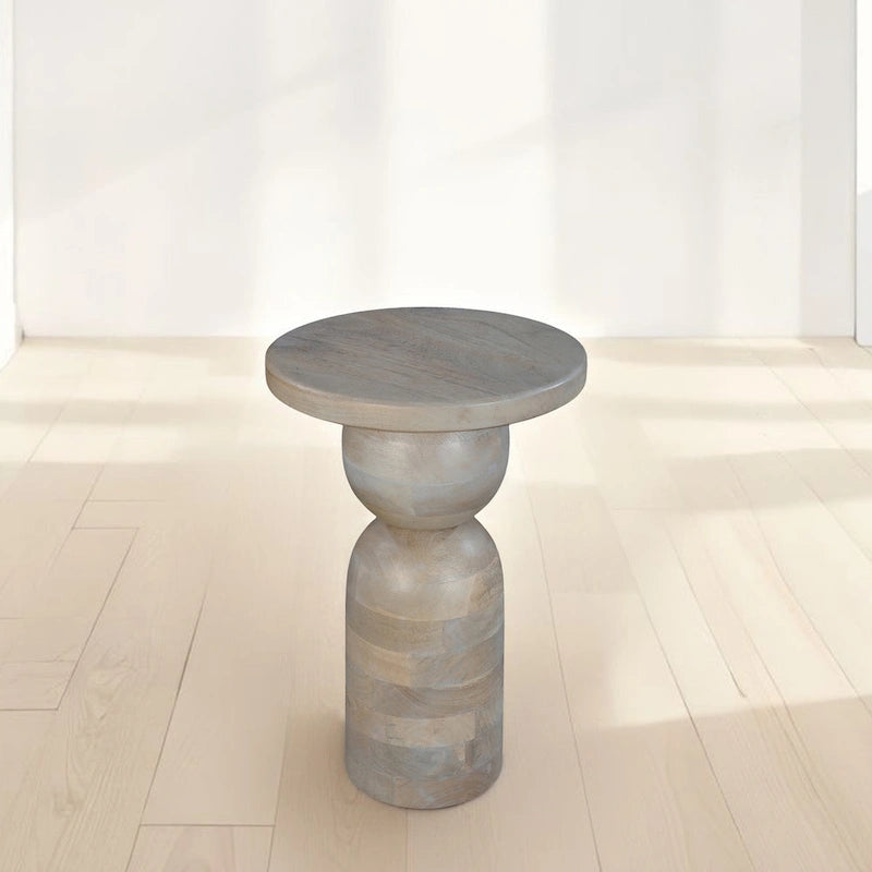 Tavolino rotondo in legno di mango naturale marrone/beige, con base a piedistallo