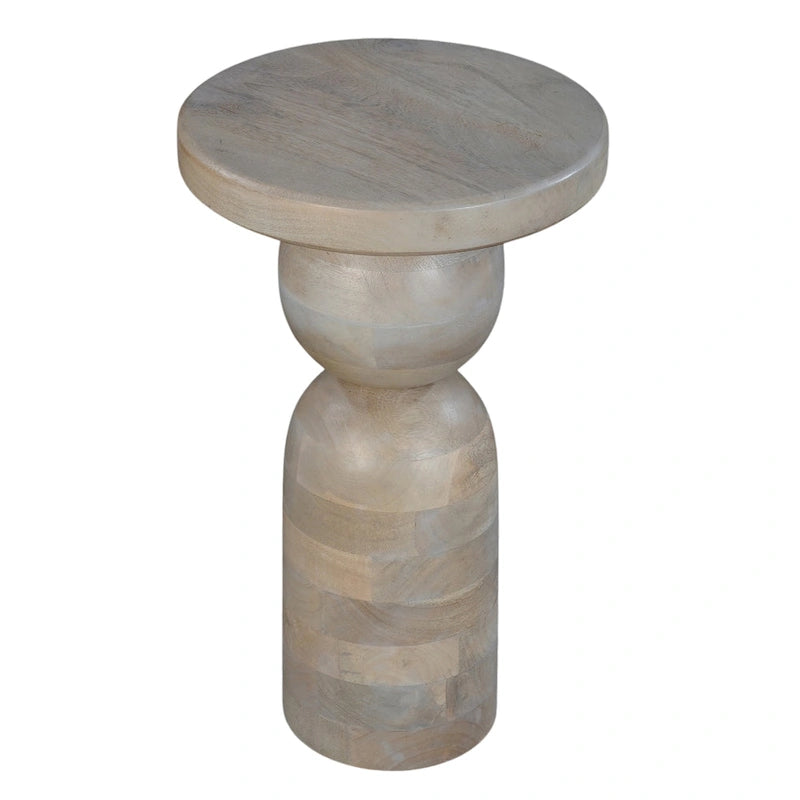 Tavolino rotondo in legno di mango naturale marrone/beige, con base a piedistallo