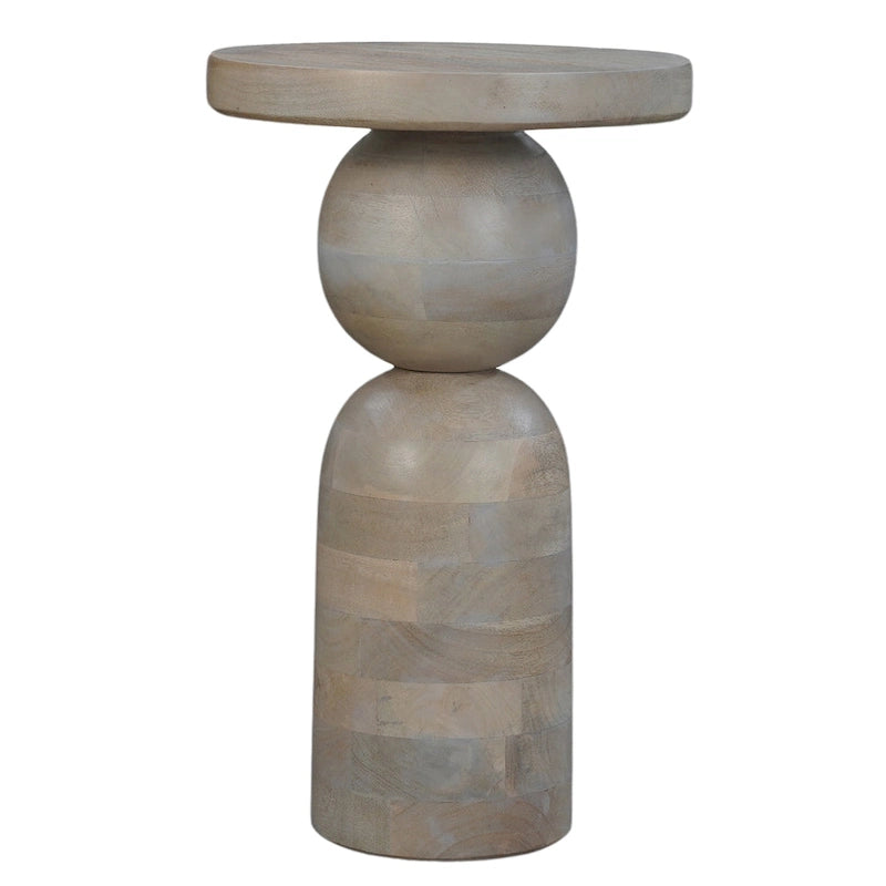 Tavolino rotondo in legno di mango naturale marrone/beige, con base a piedistallo