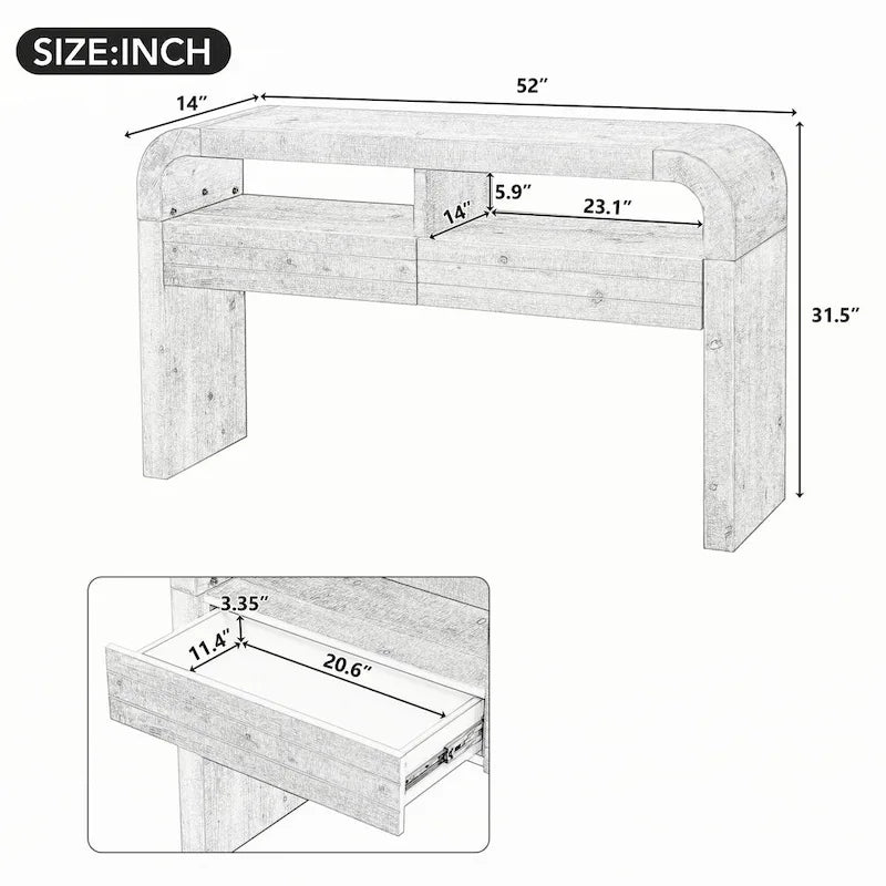 Consolle in legno naturale con lavabo, cassetti e ripiano aperto, assemblaggio per 1 persona