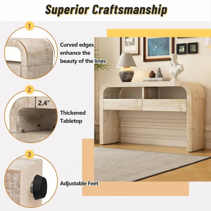 Consolle in legno naturale con lavabo, cassetti e ripiano aperto, assemblaggio per 1 persona
