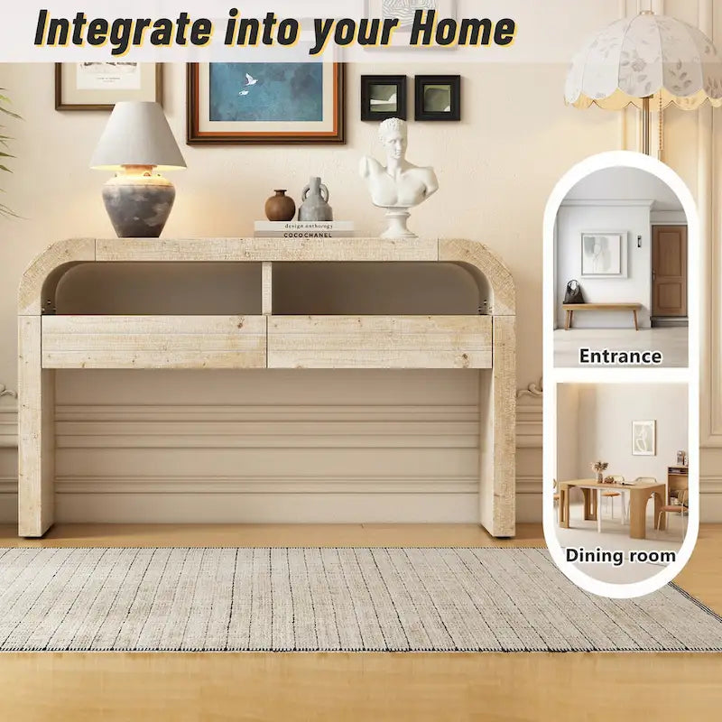 Consolle in legno naturale con lavabo, cassetti e ripiano aperto, assemblaggio per 1 persona