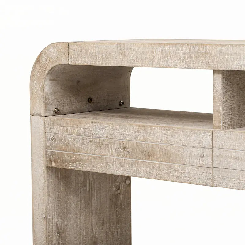 Consolle in legno naturale con lavabo, cassetti e ripiano aperto, assemblaggio per 1 persona