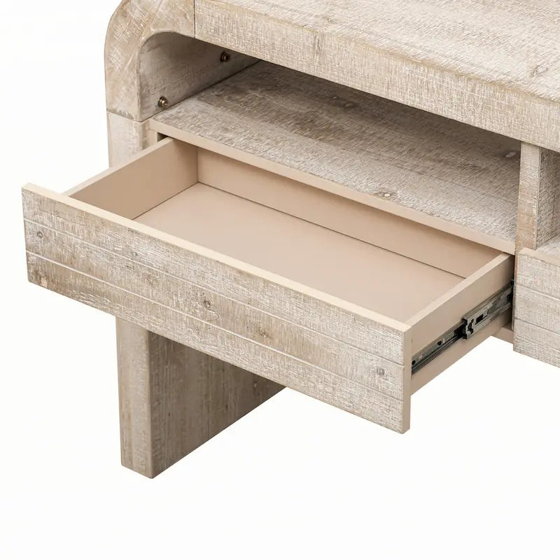 Consolle in legno naturale con lavabo, cassetti e ripiano aperto, assemblaggio per 1 persona